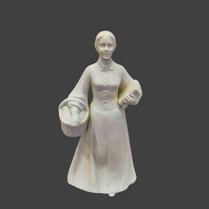 Hansen Classics Porcelain Statue, Woman with Basket Figurine Sandy Utah Vintage